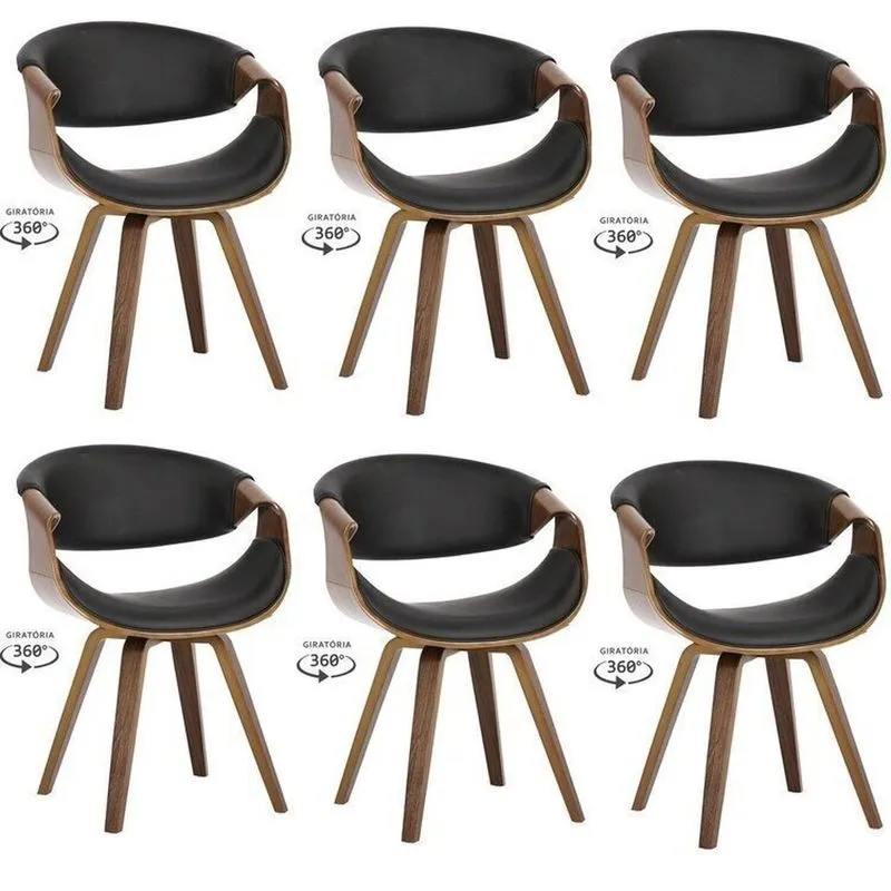 Kit Com 6 Cadeiras Nicole Giratória Para Sala De Jantar Preto Preto