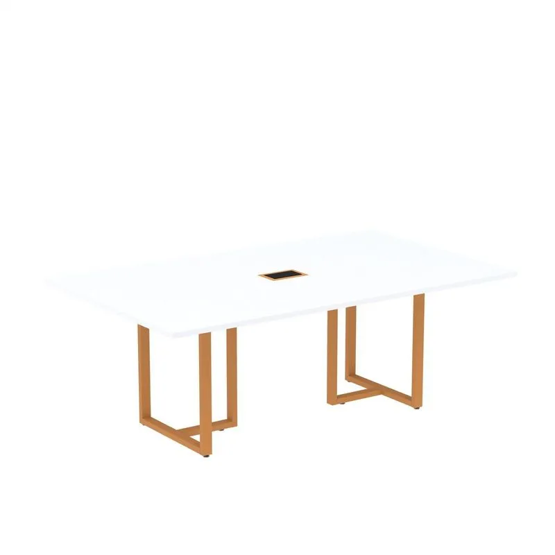 Mesa De Reunião Retangular Com Power Box 200x90cm Mr2000p25tub Branco/laranja Picasso
