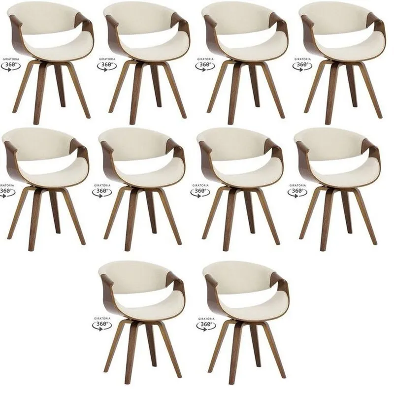 Kit Com 10 Cadeiras Nicole Giratória Para Sala De Jantar Bege/creme Creme