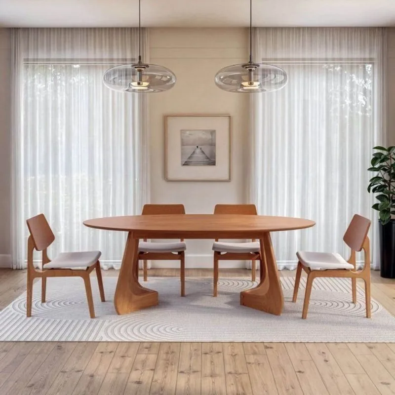 Kit Mesa de Jantar Oval Paineira 210cm e 4 Cadeiras Jandaia CabeCasa MadeiraOriginals Bege/Amendoa Amendoa