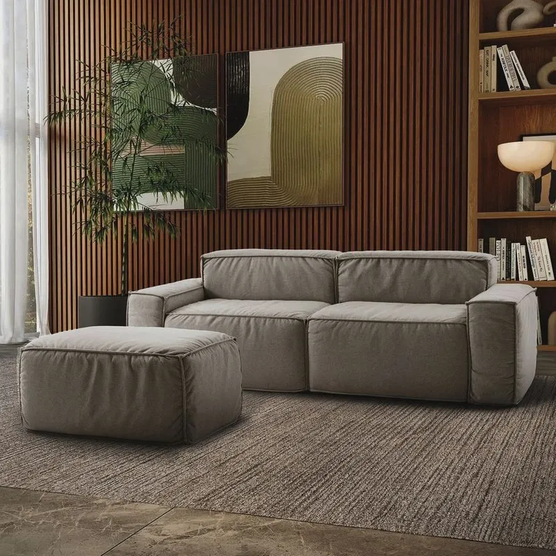 Sofá fixo Living 3 lugares 250cm Box Linho Bege