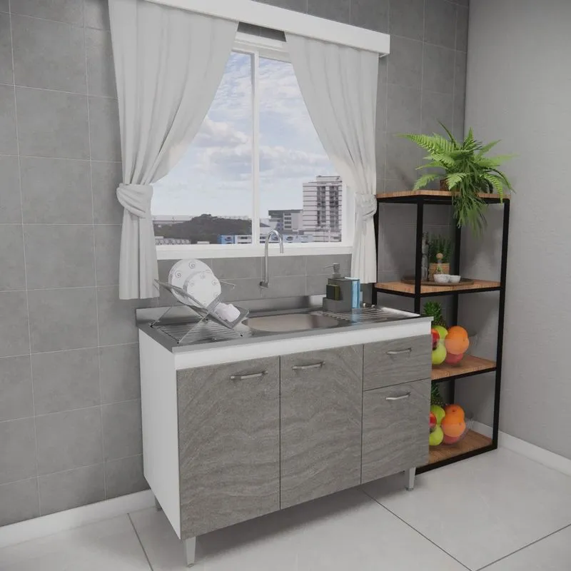 Balcão de Pia Cozinha 120cm Armário Gabinete Morgana