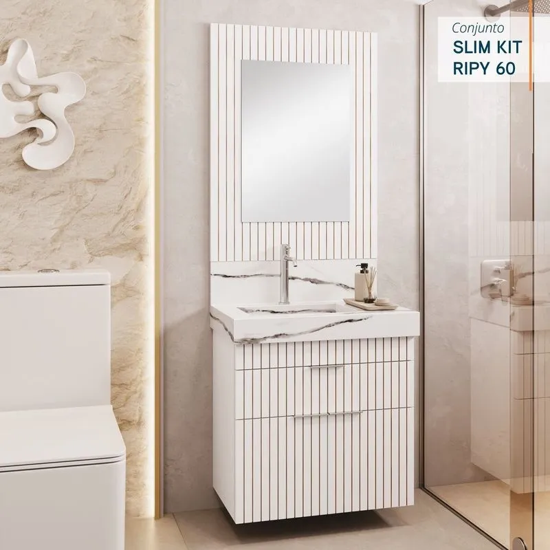 Conjunto Completo Para Banheiro Slim Kit Ripy 60cm Branco