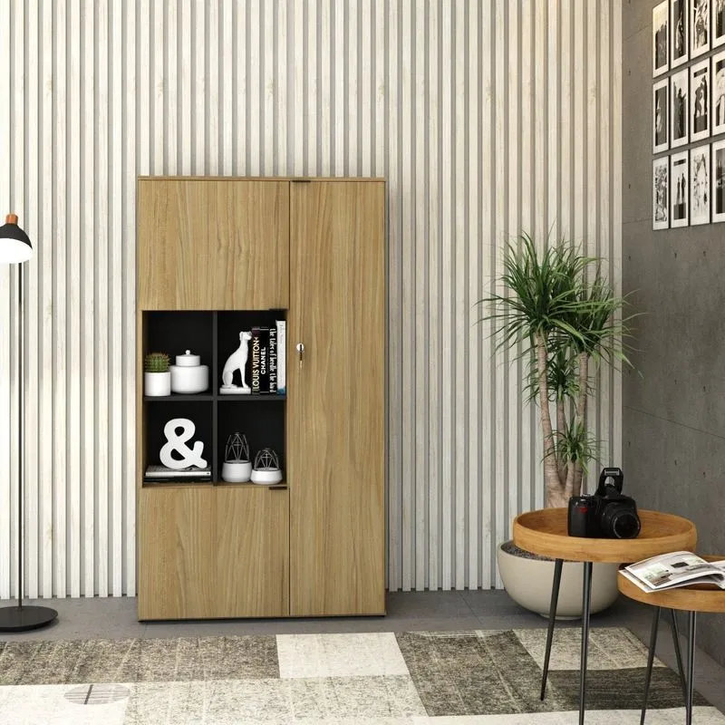 Armário Alto Com Nicho E 3 Portas 161,5cm X 90cm X 42cm Vermont Oak / Preto