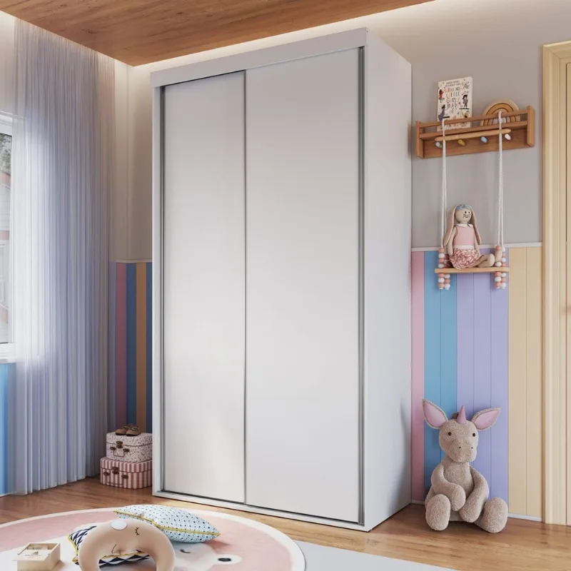 Guarda-Roupa Infantil 2 Portas de Correr 2 Gavetas com Prateleiras Branco RC2105 120cm Branco