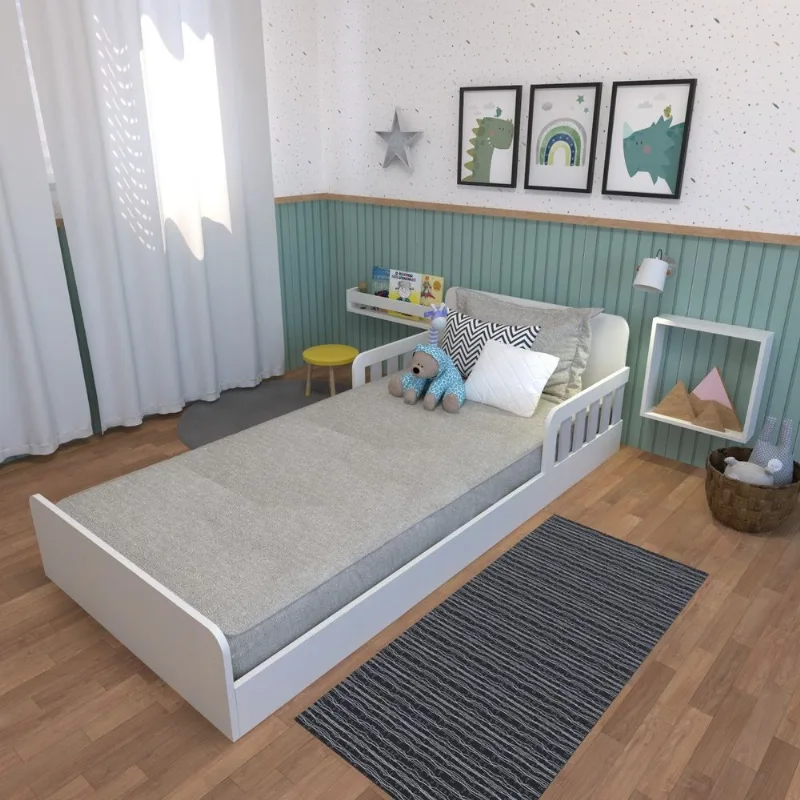 Cama Infantil Montessoriana Solteiro New Cori Yescasa Branco/Cinza Cristal