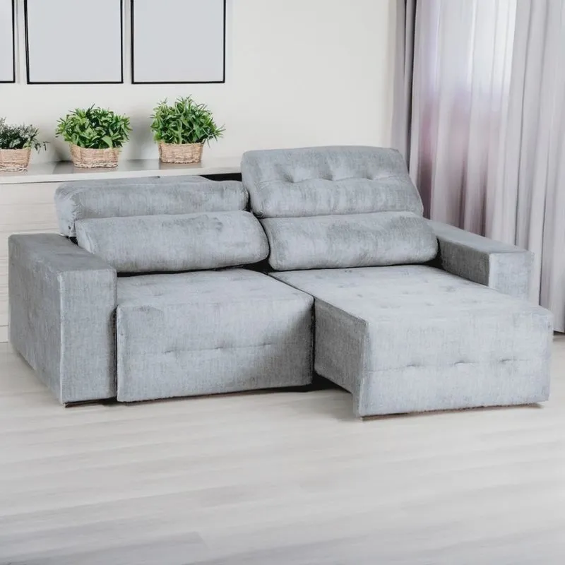 Sofá Retrátil e Reclinável 4 Lugares 250 Cm Atlas Prata
