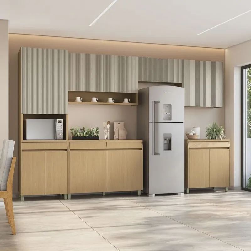 Cozinha Completa 6 Peças 13 Portas 7 Gavetas Simone Mendes 350cm 100% Mdf