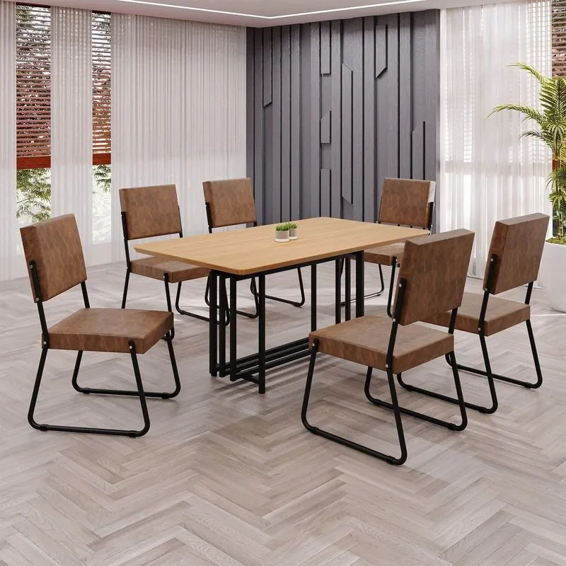 Conjunto Sala De Jantar Mesa 160x90cm Base Pérola Tampo Mdf Napoli Marrom / Preto