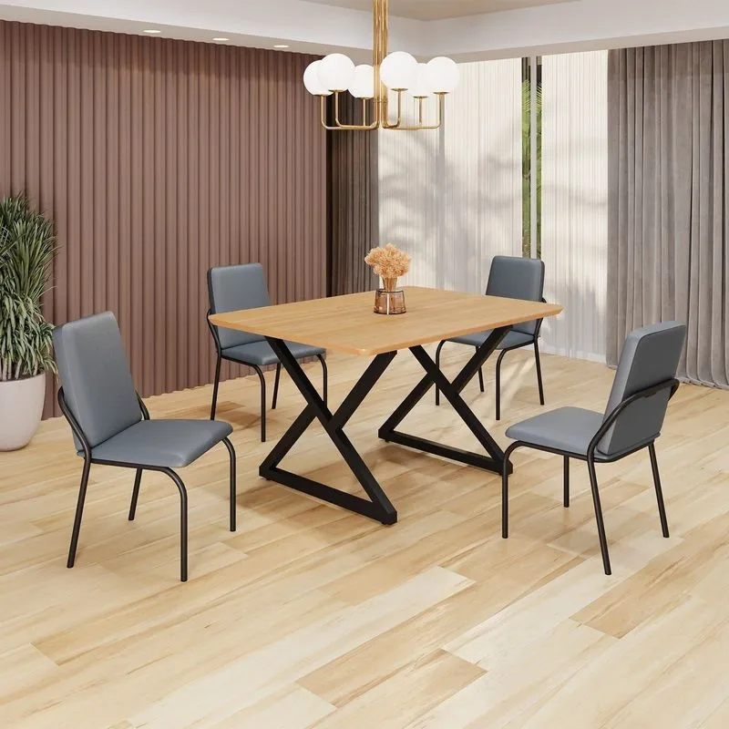 Conjunto Sala De Jantar Mesa 120x90cm Base Império Tampo Mdf Malibu Grafite / Preto