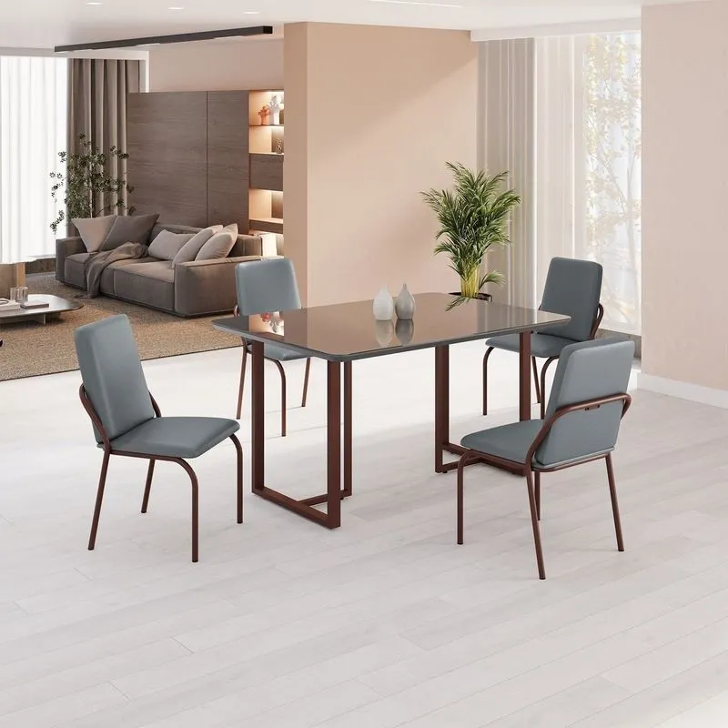 Conjunto Sala De Jantar Mesa 120x90cm Base Lunna Tampo Mdf Com Vidro Malibu Grafite/marrom