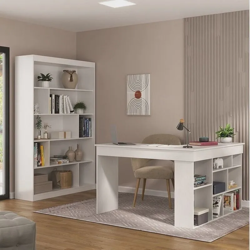 Kit 2 Peças com Escrivaninha em L e Estante para Livros Andorra Espresso Móveis