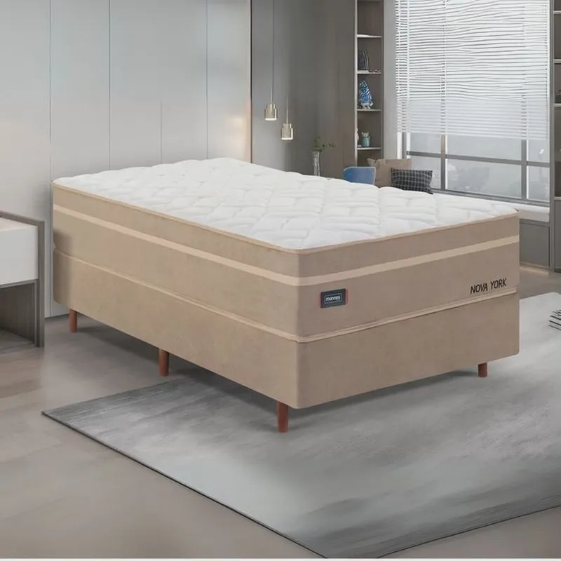 Cama Box Víúvoa Molas Ensacadas Tecnologia Gel Sense, health Protection e Air Flow New York Bege