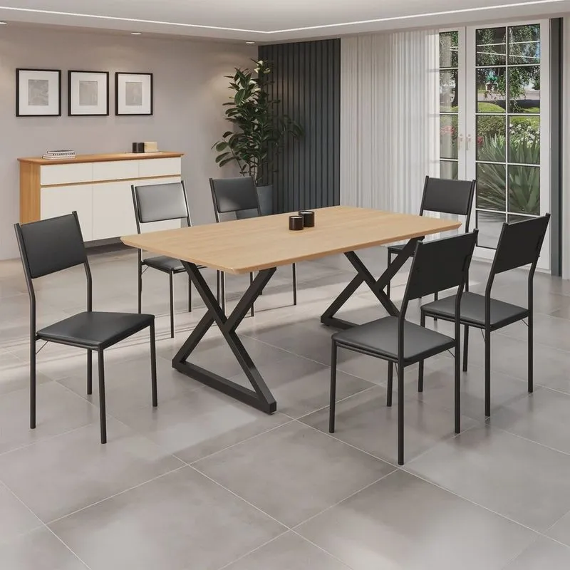 Conjunto Sala de Jantar Mesa 160x90cm Base Império Tampo Mdf Florença