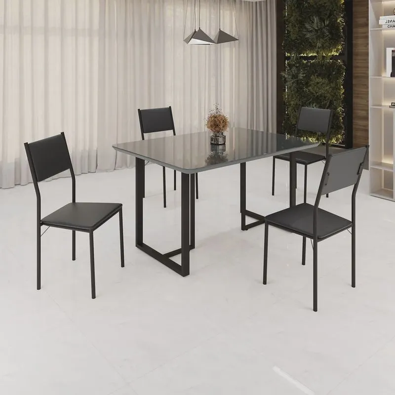 Conjunto Sala de Jantar Mesa 120x90cm Base Lunna Tampo Mdf Laca com Vidro Florença