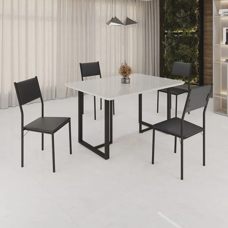 Conjunto Sala de Jantar Mesa 120x90cm Base Lunna Tampo Mdf Laca com Vidro Florença
