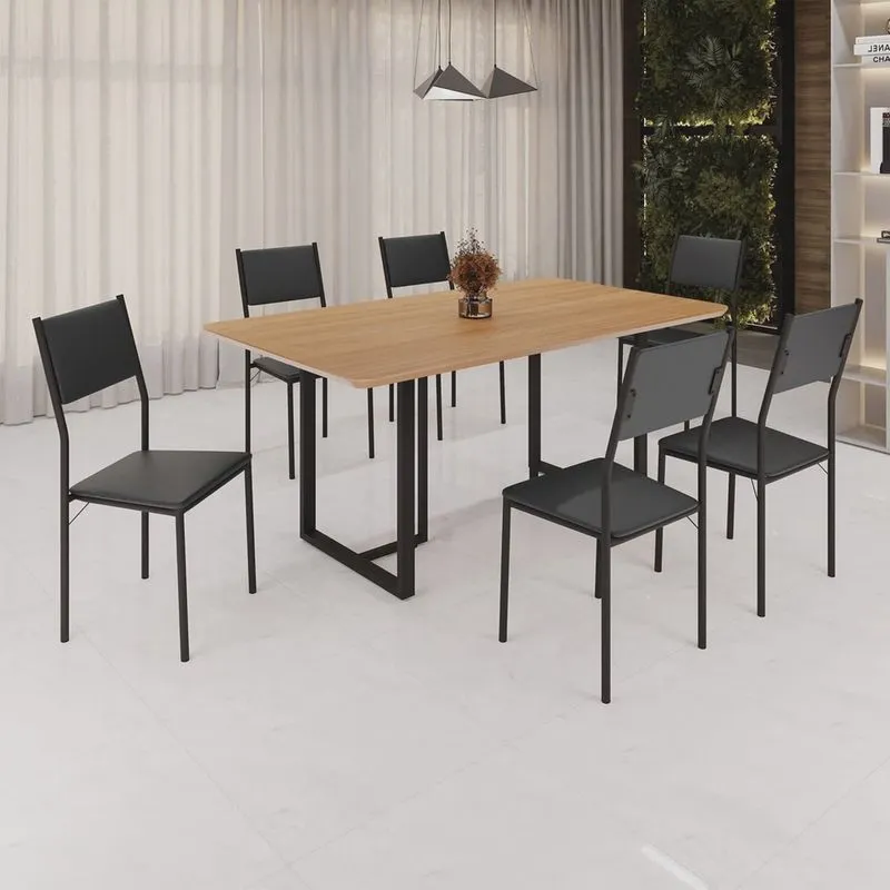 Conjunto Sala de Jantar Mesa 160x90cm Base Lunna Tampo Mdf Florença