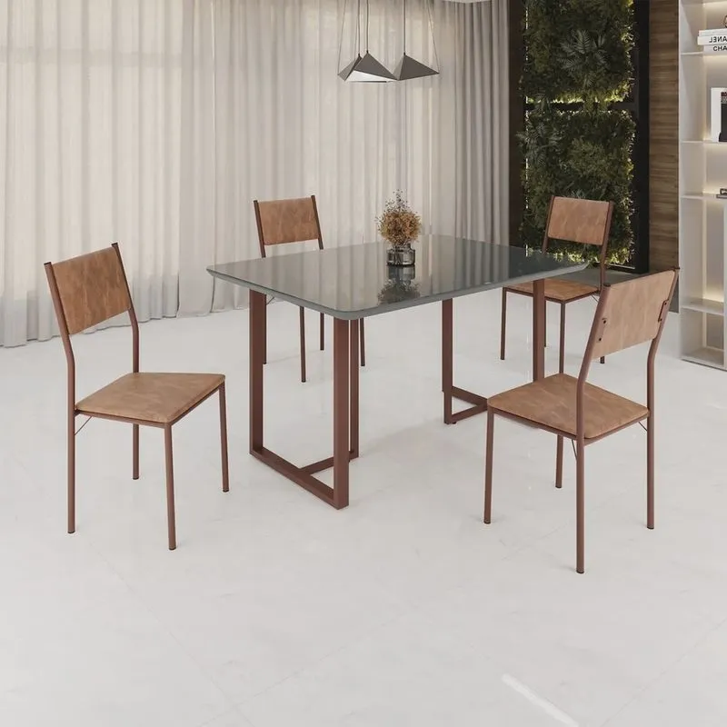 Conjunto Sala de Jantar Mesa 120x90cm Base Lunna Tampo Mdf Laca com Vidro Florença