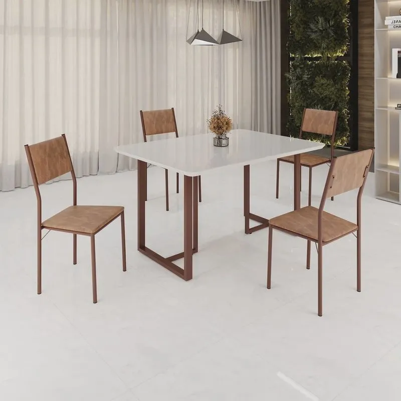 Conjunto Sala de Jantar Mesa 120x90cm Base Lunna Tampo Mdf Laca com Vidro Florença Marrom