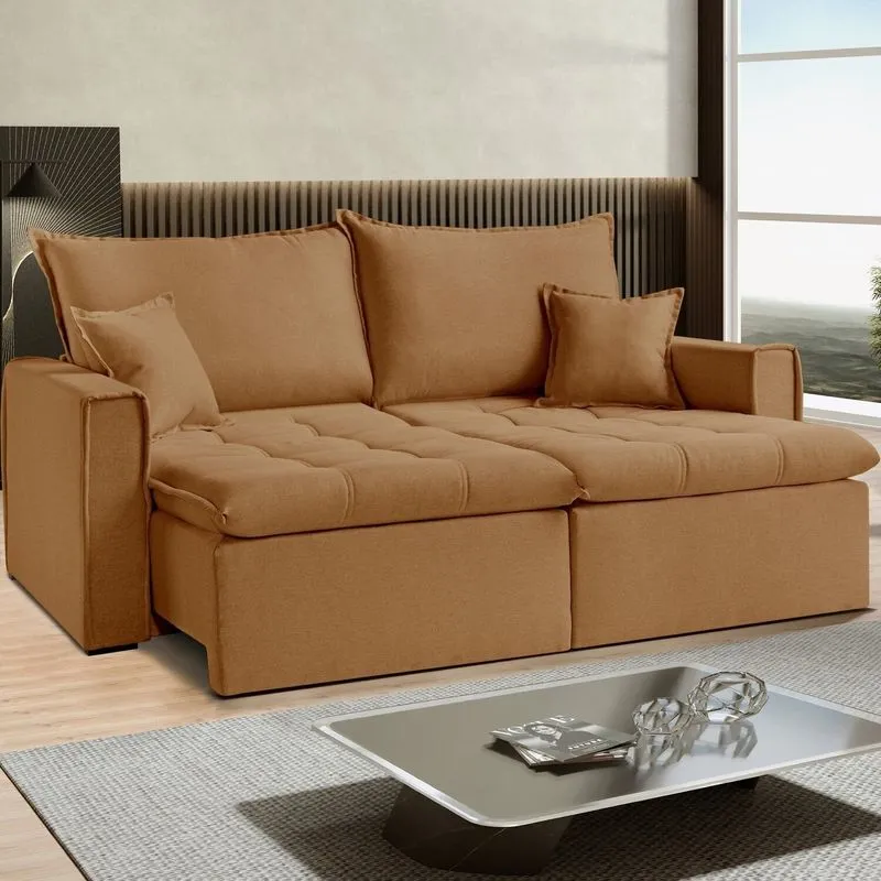 Sofá Cama Dallas 190 Cm Sem Caixa - Veludo190cm X 104cm 144 Cm Marrom Terracota