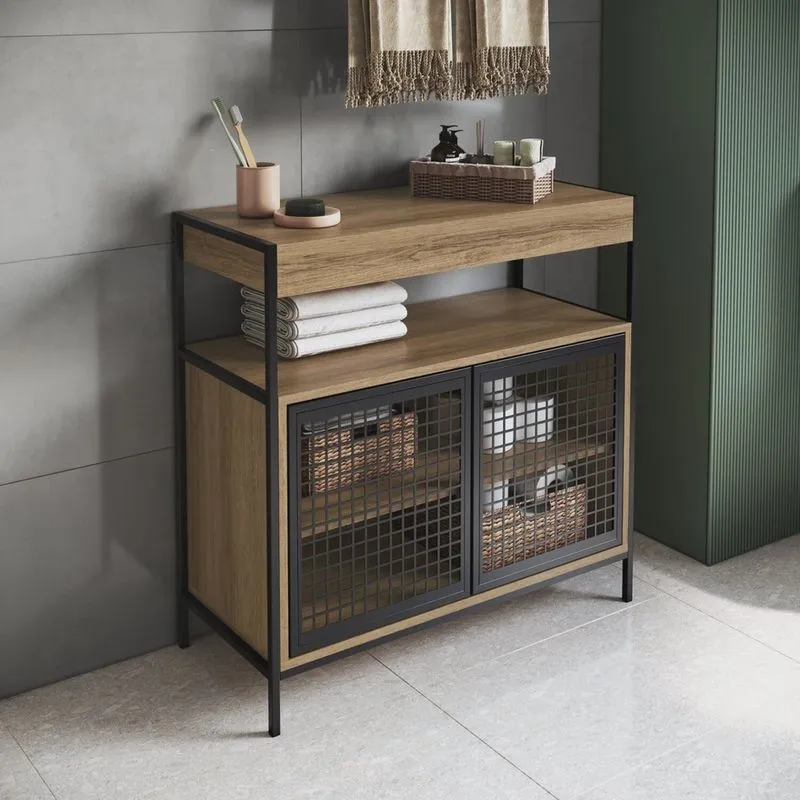 Armário Gabinete de Banheiro 80cm Estilo Industrial com 2 Portas