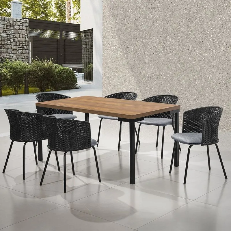 Conjunto Sala De Jantar Com Mesa Com 6 Cadeiras Santiago Preto/cinza Preto/cinza