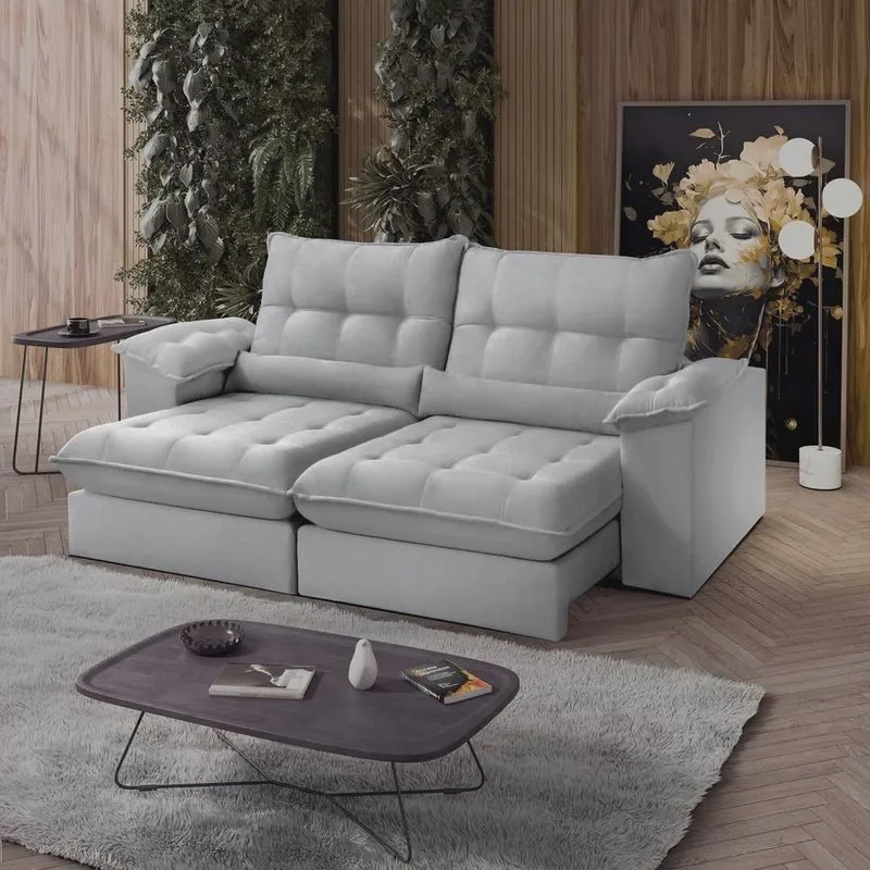 Sofá Retrátil Reclinável Molas Ensacadas Chicago 230 Cm Veludo