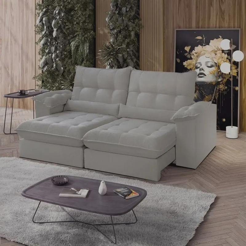 Sofá Retrátil Reclinável Molas Ensacadas Chicago 250 Cm Veludo