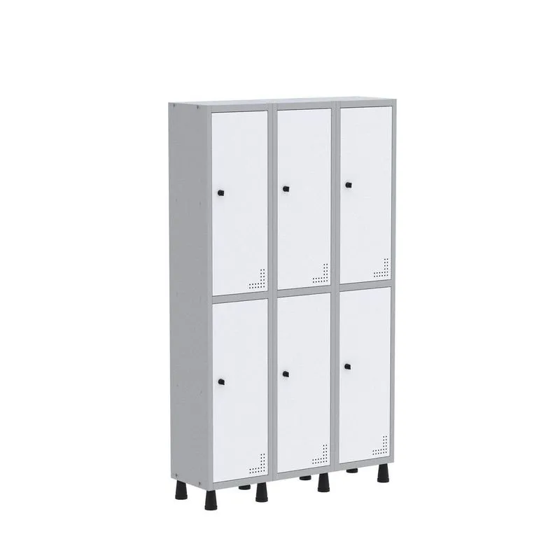Armário Locker Guarda Volume Aço Light 6 Portas 103,5x179,5cm Cinza E Branco