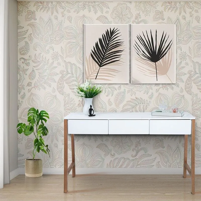 Aparador Escrivaninha Paris Em Madeira Maciça E Mdf Branco/marrom Natural/branco