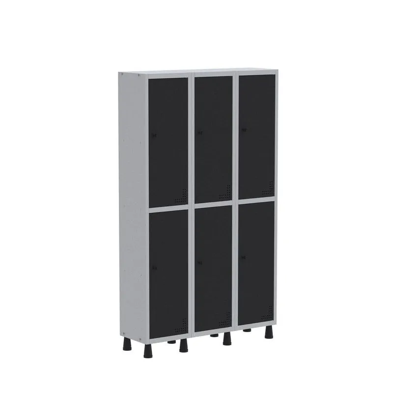 Armário Locker Guarda Volume Aço Light 6 Portas 103,5x179,5cm Cinza E Preto Cinza/preto