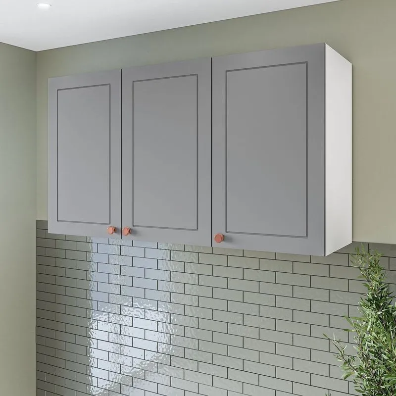 Armário Aéreo 3 Portas 120 Cm Pérola Yescasa Cinza/branco Branco / Cinza