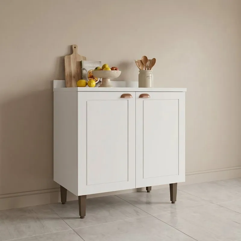 Balcão Para Cozinha 2 Portas 80cm Sem Tampo Pérola Branco Yescasa Branco