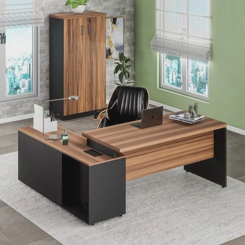 Conjunto de Mesa em L150x150cm, com Armário Alto