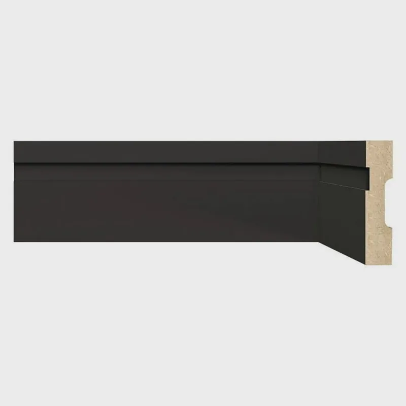 Kit com 10 Barras Rodapé de Mdf 7cm X 15mm X 2,40m com Friso Moldufama 702 24m Preto