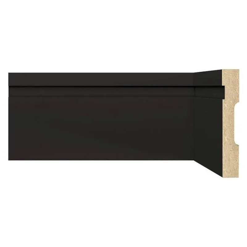Kit Com 3 Barras Rodapé De Mdf 10cm X 15mm X 2,40m Com Friso Moldufama 1002 7,2m Preto