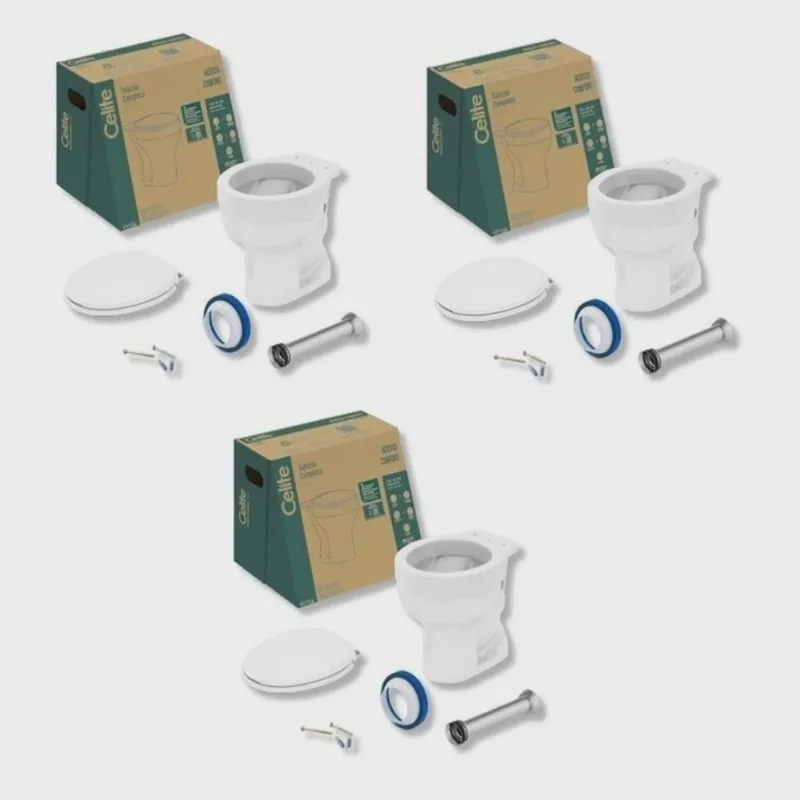 Kit 3 Vaso Sanitário Convencional com Assento Acesso Confort Celite Branco Brilhante