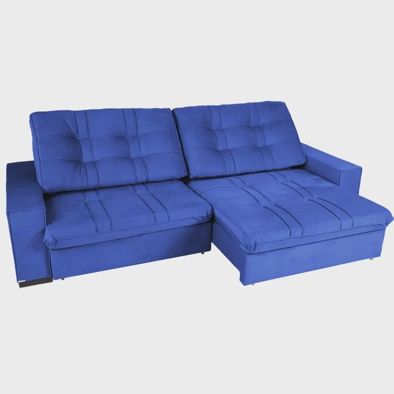 Sofá Retrátil e Reclinável 5 Lugares 290 Cm Turim Duplo Molejo Azul