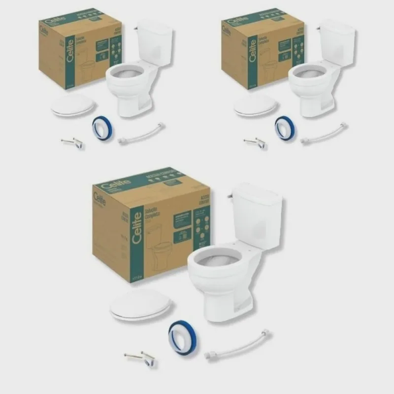Kit 3 Vaso Sanitário com Caixa Acoplada com Acionamento Lateral e Assento Soft Close Branco