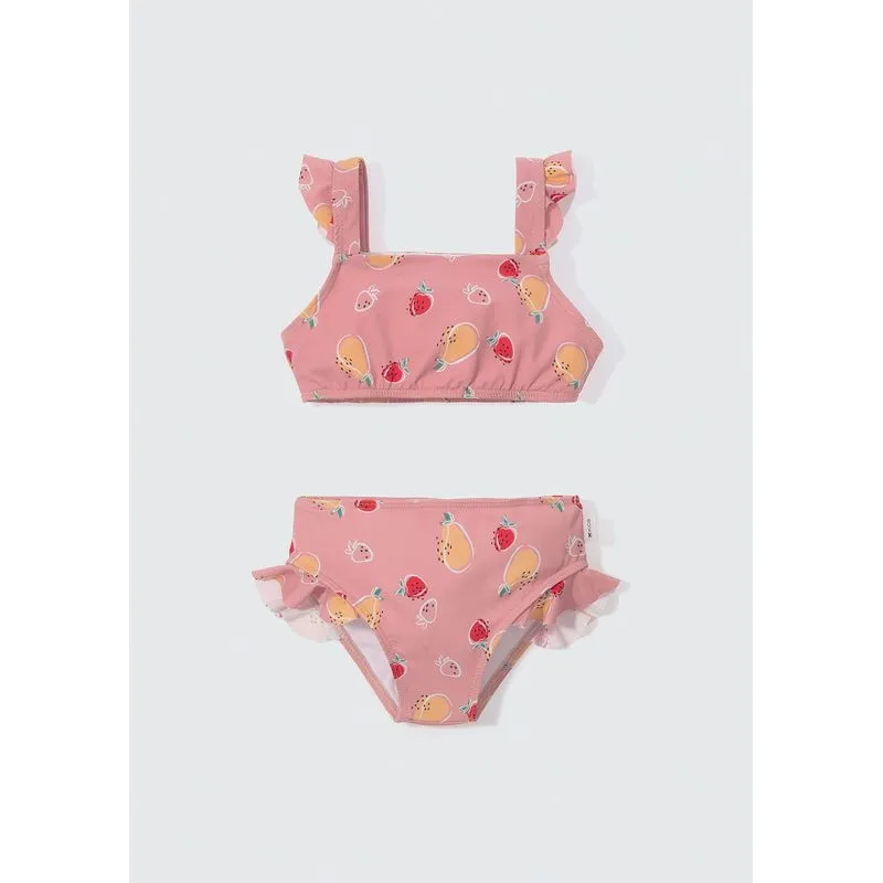 Conjunto Biquíni Infantil Com Babados E Estampado Frutas Toddler - Rosa 004
