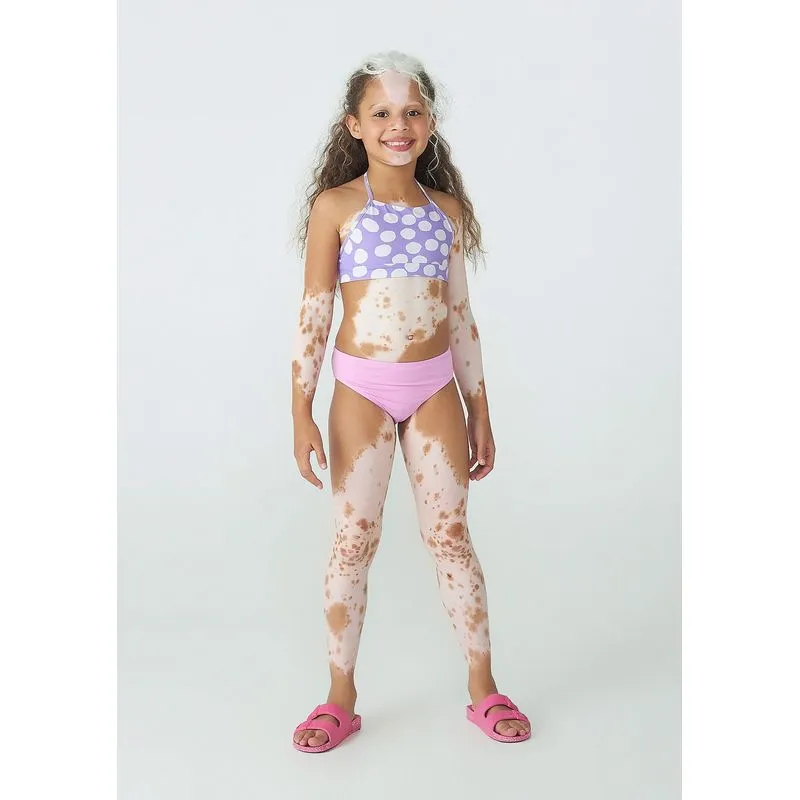 Conjunto Biquíni Infantil Top Halter Neck Em Poá - Roxo 010