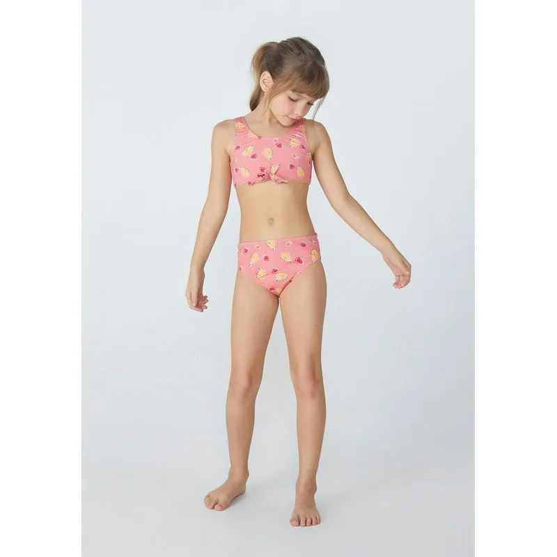 Conjunto Biquíni Infantil Calcinha Cintura Alta Com Estampa Frutas - Rosa 006