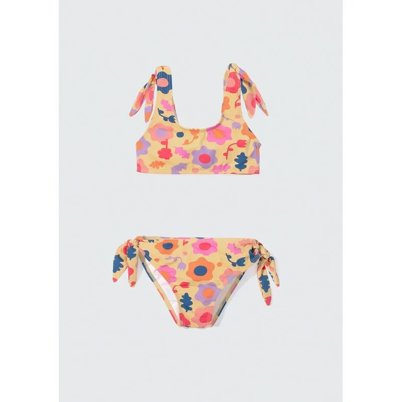 Conjunto Biquíni Infantil Com Laços E Estampado Floral Toddler - Amarelo 002