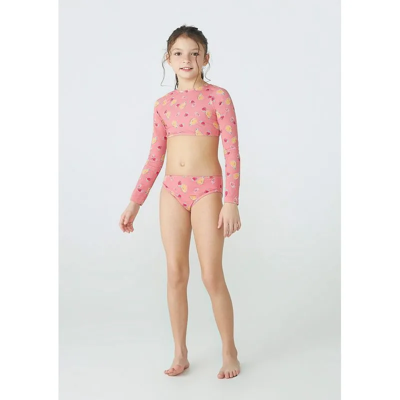 Conjunto Biquíni Infantil Manga Longa Estampado Frutas - Rosa 006