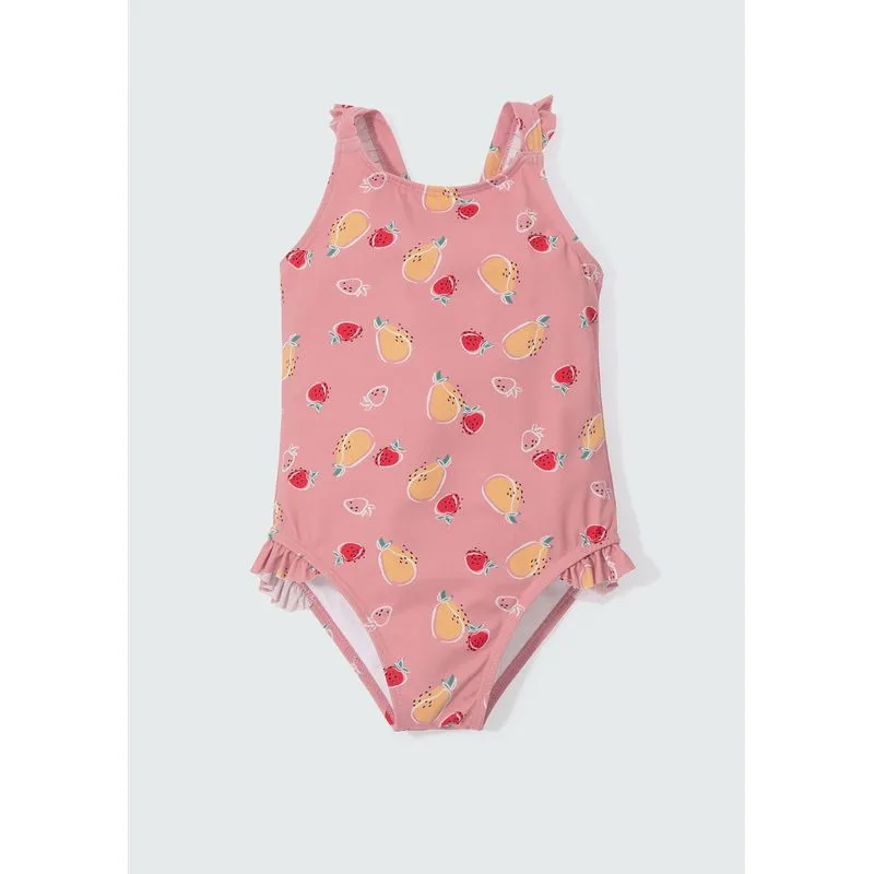 Maiô Infantil Estampado Com Babados Toddler - Rosa 004