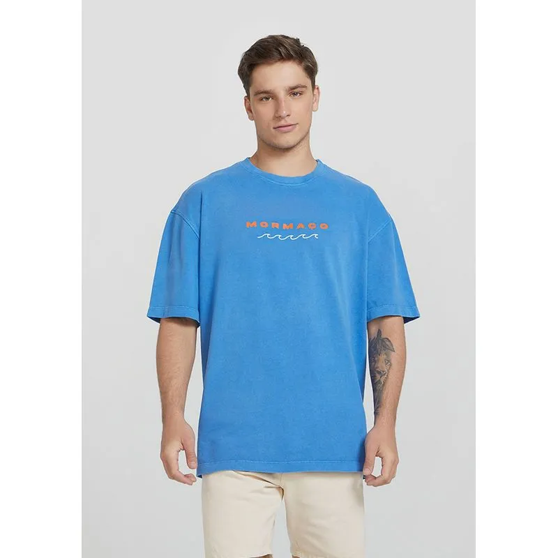 Camiseta Masculina Relaxed Com Lavanderia Estonada - Azul XG