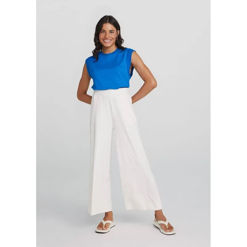 Calça Básica Feminina Wide Leg Cintura Alta - Off white M