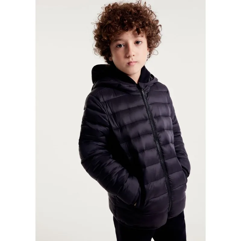 Jaqueta Puffer Infantil Unissex Com Capuz - Preto 002