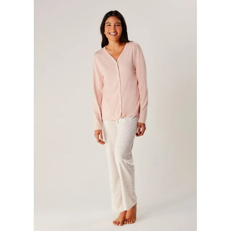 Pijama Longo Feminino Com Estampa - Rosa G
