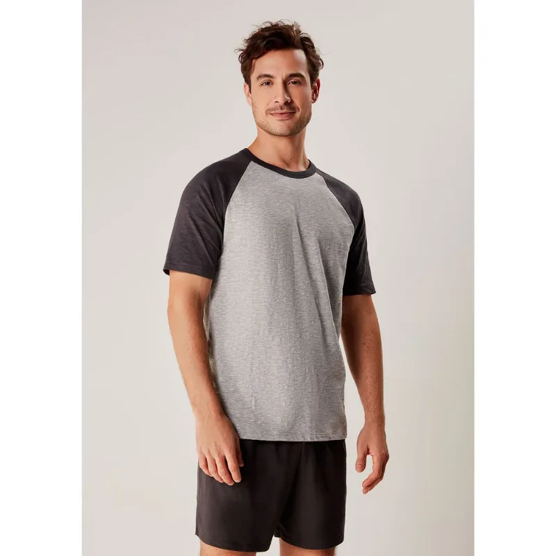Pijama Curto Masculino Raglan - Cinza P